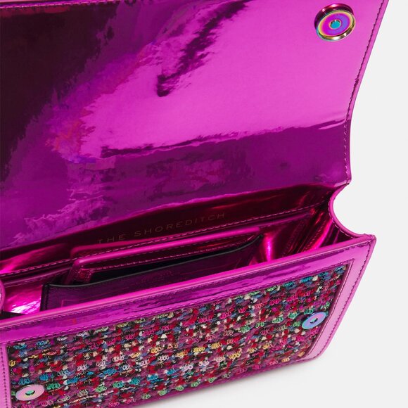 RARE HTF NWT Kurt Geiger Shoreditch Crossbody Bag Metallic Tweed Fuchsia Pink - Picture 6 of 16